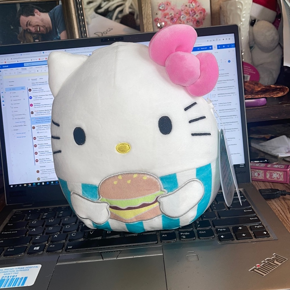Hello kitty Squishmallow with hamburger